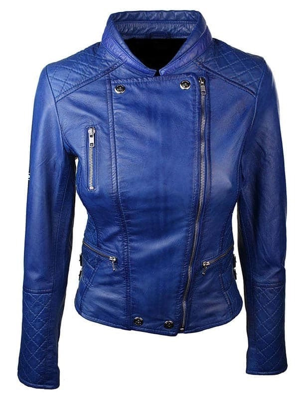 Womens Slim Fit Diamond Quilted Leather Biker Jacket