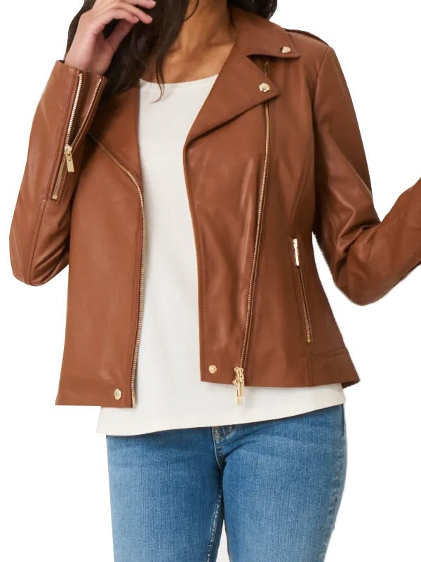 Womens Brown Leather Motorcycle Jacket