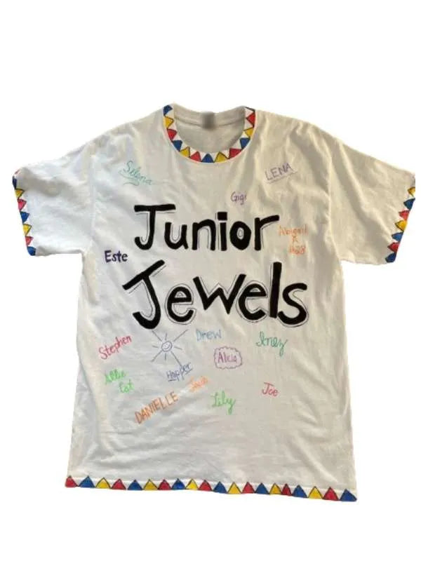Junior Jewels Shirt with 'Junior Jewels' text and colorful accents on a white background