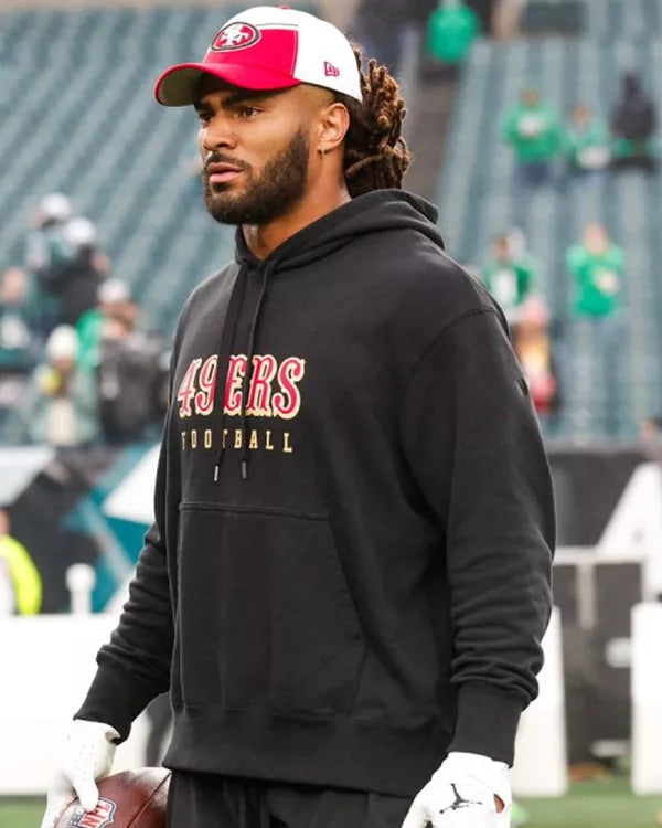 Front view of a San Francisco 49ers football black pullover hoodie