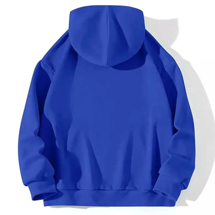 Back view of blue y2k kozy hoodie