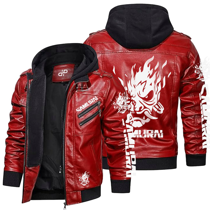 cyberpunk samurai jacket​ in red color front and back view