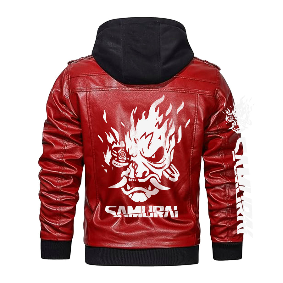cyberpunk samurai jacket​ in red color  back view