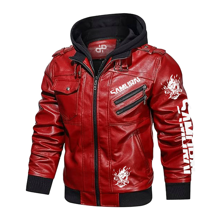 cyberpunk samurai jacket​ in red color front view