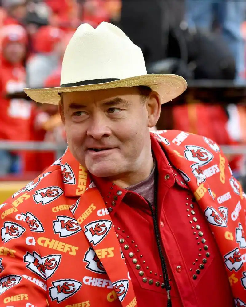 David Koechner wearing Kansas City Chiefs Red Blazer