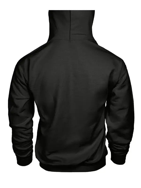 Plain back view of the black pullover hoodie