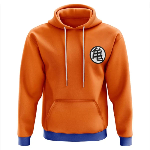 Front View Of goku kame kai dragon ballz orange hoodie