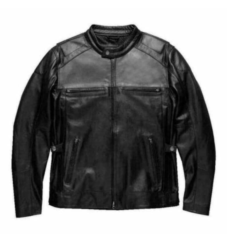 Men's Cowhide Full Grain Dual Vents Votary Black Legendary Eagle Motorcycle Cowhide Leather Jacket