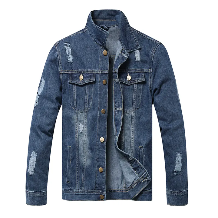 Mens Blue Denim Jean Damage Jacket