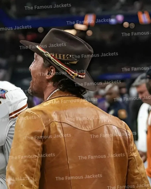 matthew mcconaughey wearing leather jacket back