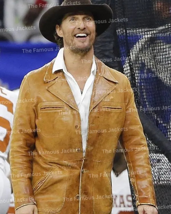 matthew mcconaughey wearing leather jacket front