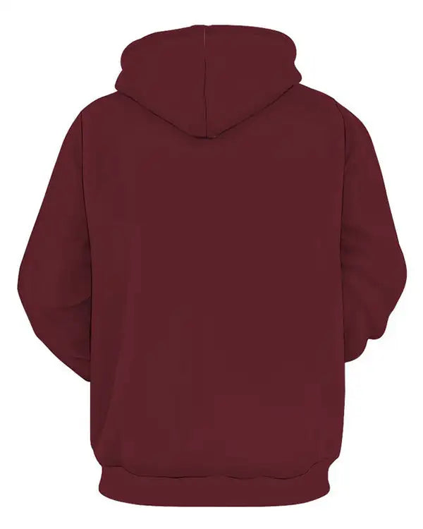 Plain back view of the maroon pullover hoodie