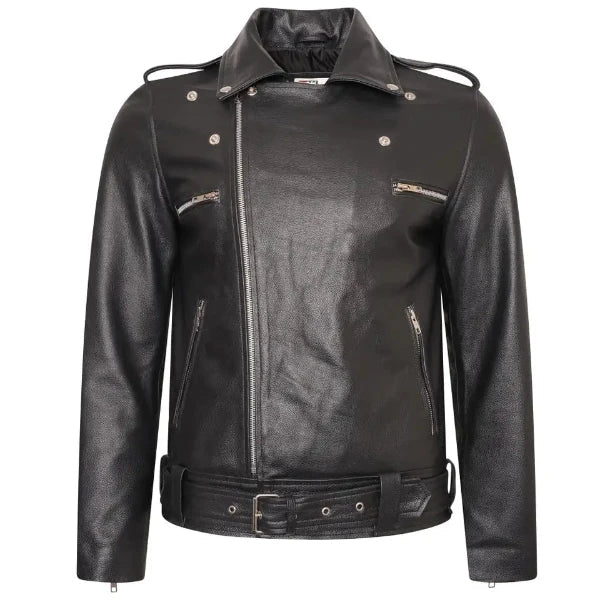 negan's leather jacket with closure zip