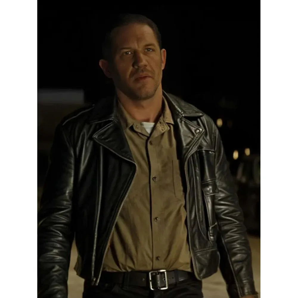 Tom hardy wearing a chicago vandals bikers in the movie The Bikeriders