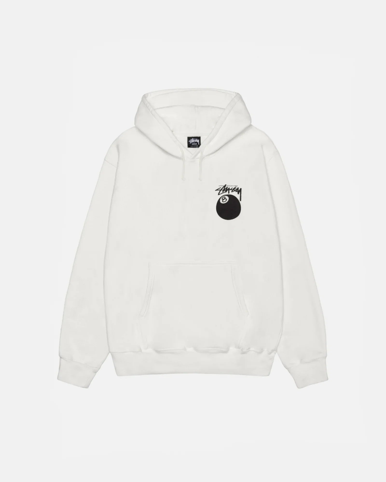 white 8 ball hoodie pigment dyed front